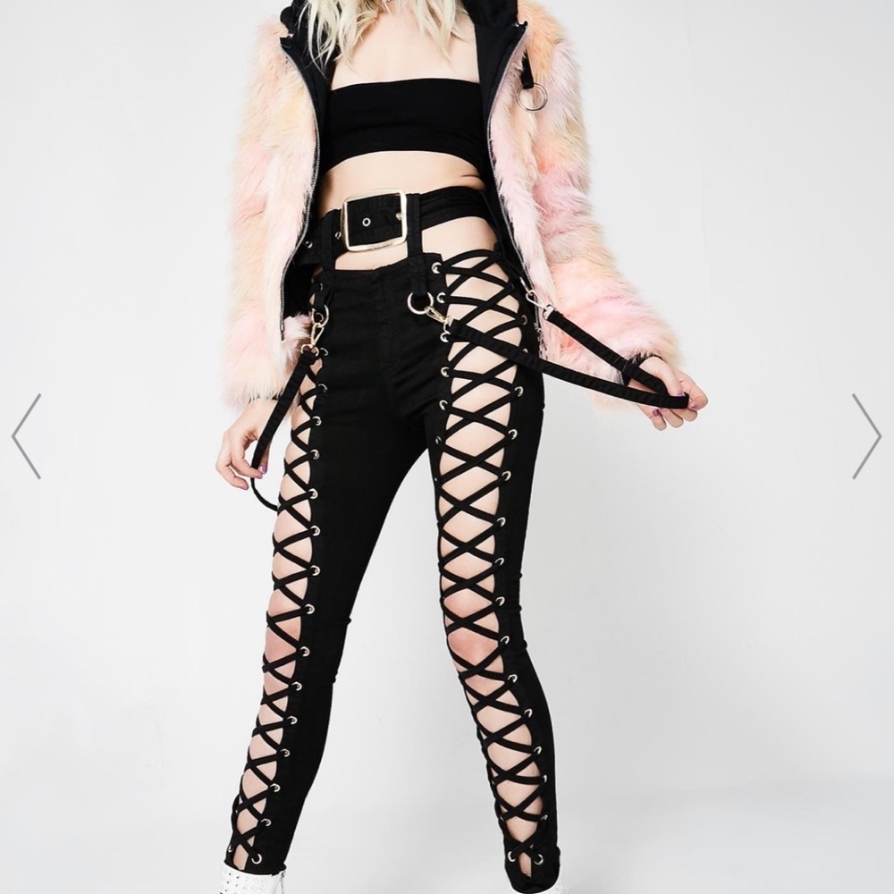 Lace up black pants . - Picture 2 of 4